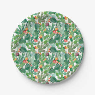 Watercolor Cactus Pattern Paper Plate
