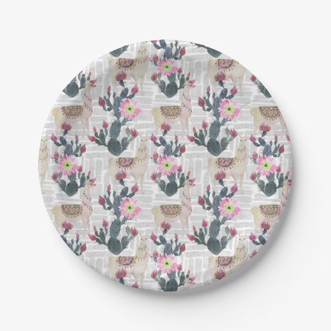 Watercolor Cactus Pattern Paper Plate (Front)