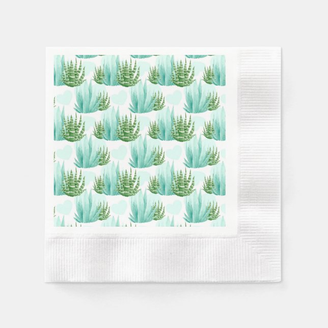 Watercolor cactus pattern party napkins (Front)