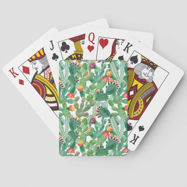 Watercolor Cactus Pattern Playing Cards (Back)