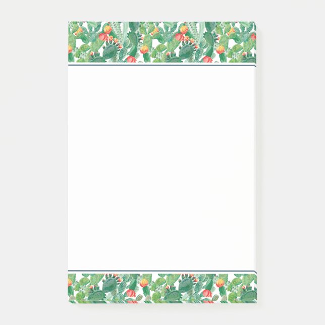 Watercolor Cactus Pattern Post-it Notes (Front)