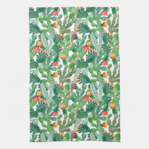 Watercolor Cactus Pattern Tea Towel