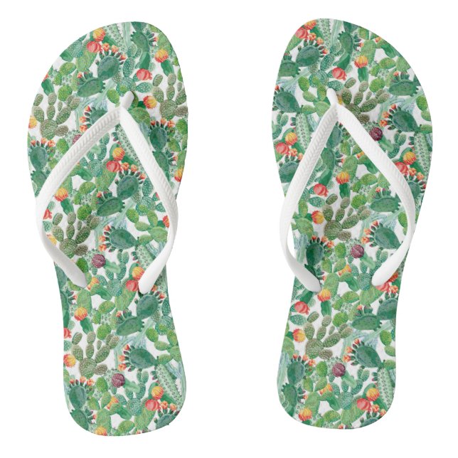 Watercolor Cactus Pattern Thongs (Footbed)