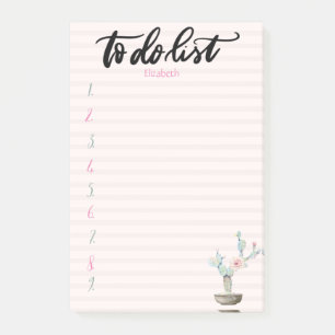 Watercolor Cactus Pink Striped To Do List Post-it Notes