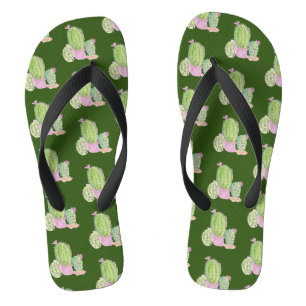 Watercolor Cactus Plant Green Pink Thongs