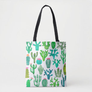 Watercolor cactus plant set, cacti flower illustra tote bag