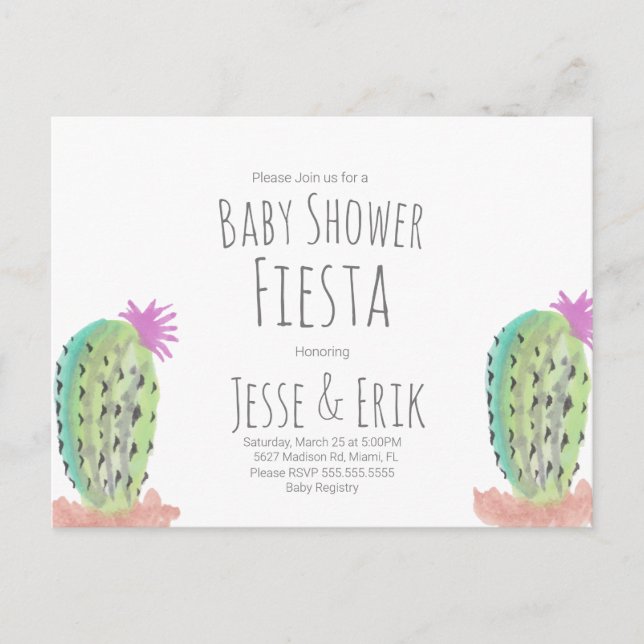 Watercolor Cactus Plants Hand Painted Baby Shower Postcard (Front)