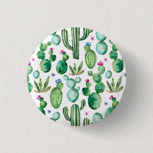 Watercolor Cactus Plants Pattern 3 Cm Round Badge