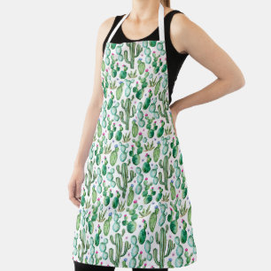 Watercolor Cactus Plants Pattern Apron