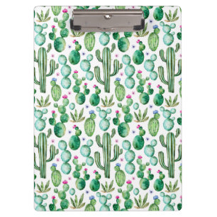 Watercolor Cactus Plants Pattern Clipboard