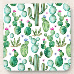 Watercolor Cactus Plants Pattern Coaster
