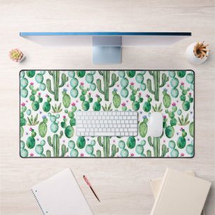 Watercolor Cactus Plants Pattern Desk Mat