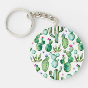 Watercolor Cactus Plants Pattern Key Ring