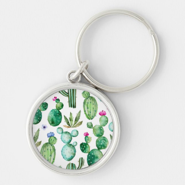 Watercolor Cactus Plants Pattern Key Ring (Front)