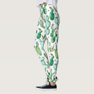 Watercolor Cactus Plants Pattern Leggings