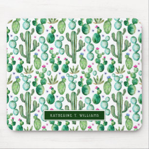 Watercolor Cactus Plants Pattern Mouse Pad