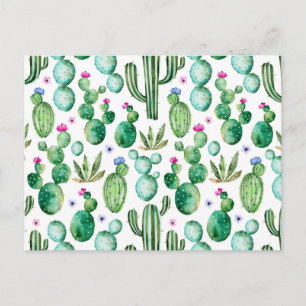 Watercolor Cactus Plants Pattern Postcard