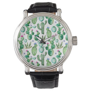 Watercolor Cactus Plants Pattern Watch