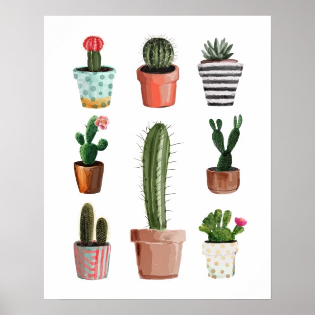 Watercolor Cactus Plants Poster (Front)
