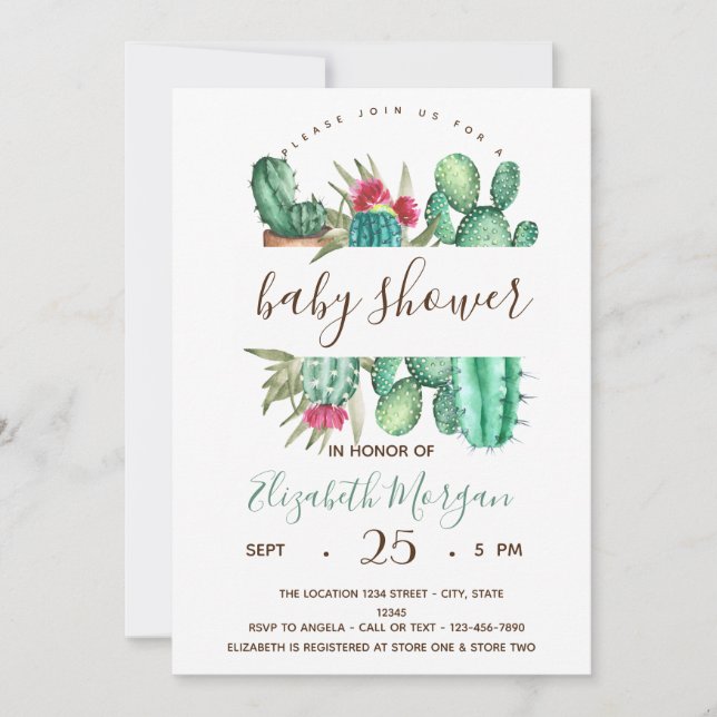 Watercolor Cactus Polka Dots Baby Shower  Invitation (Front)