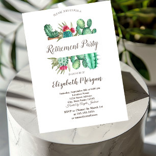Watercolor Cactus Polka Dots Retirement  Invitation