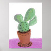 Watercolor Cactus Pot Doodle Art