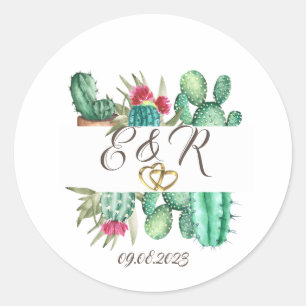 Watercolor Cactus Rings Classic Round Sticker