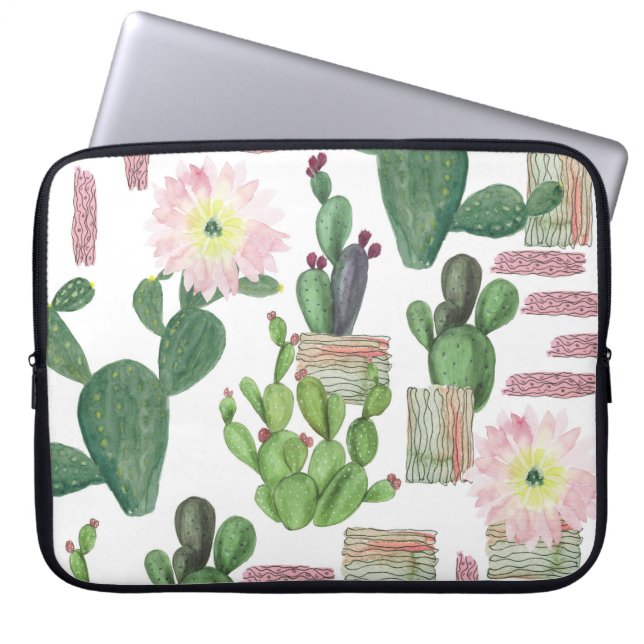 Watercolor Cactus Seamless Painting Pattern Laptop Sleeve (Front)
