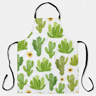 Watercolor cactus seamless pattern apron
