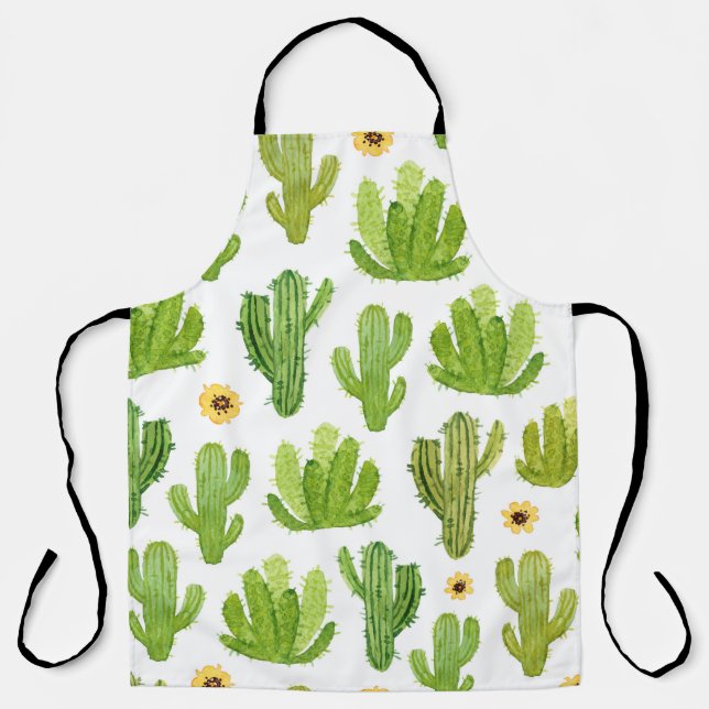 Watercolor cactus seamless pattern apron (Front)