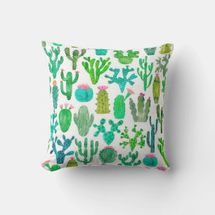 Watercolor cactus seamless pattern. Cacti backgrou Cushion