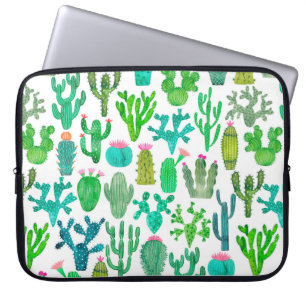 Watercolor cactus seamless pattern. Cacti backgrou Laptop Sleeve