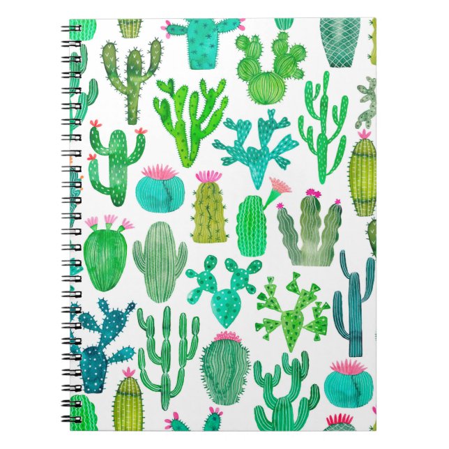 Watercolor cactus seamless pattern. Cacti backgrou Notebook (Front)
