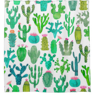 Watercolor cactus seamless pattern. Cacti backgrou Shower Curtain
