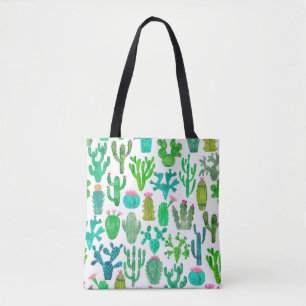 Watercolor cactus seamless pattern. Cacti backgrou Tote Bag