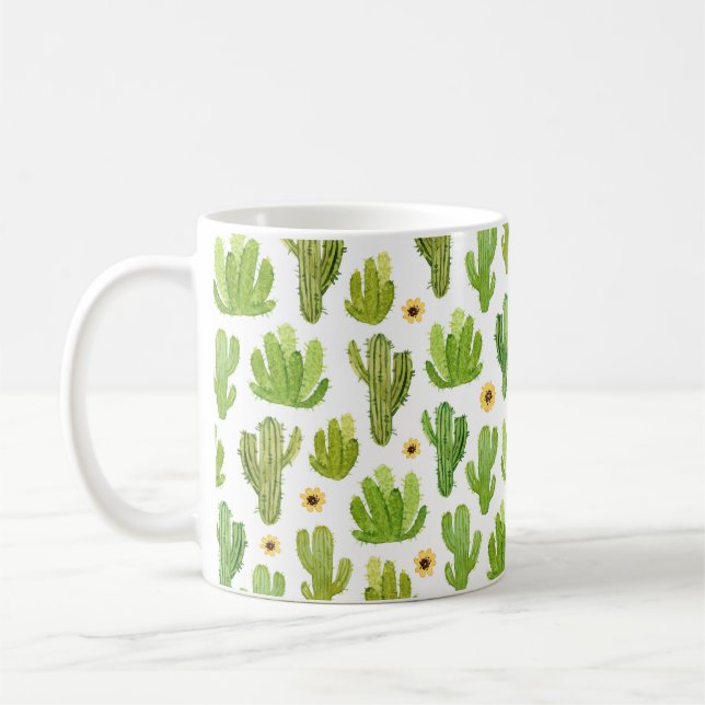 Watercolor cactus seamless pattern coffee mug (Left)