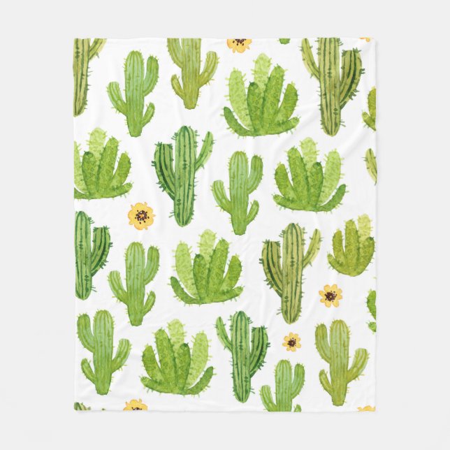 Watercolor cactus seamless pattern fleece blanket (Front)