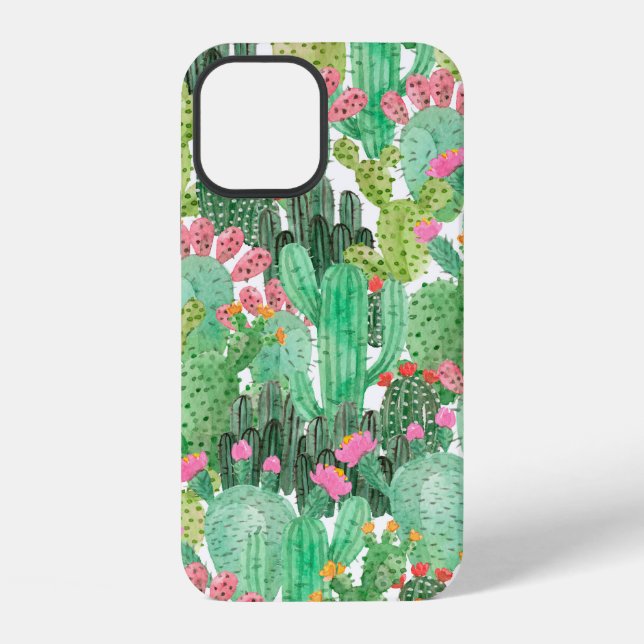 Watercolor cactus seamless pattern iPhone case (Back)