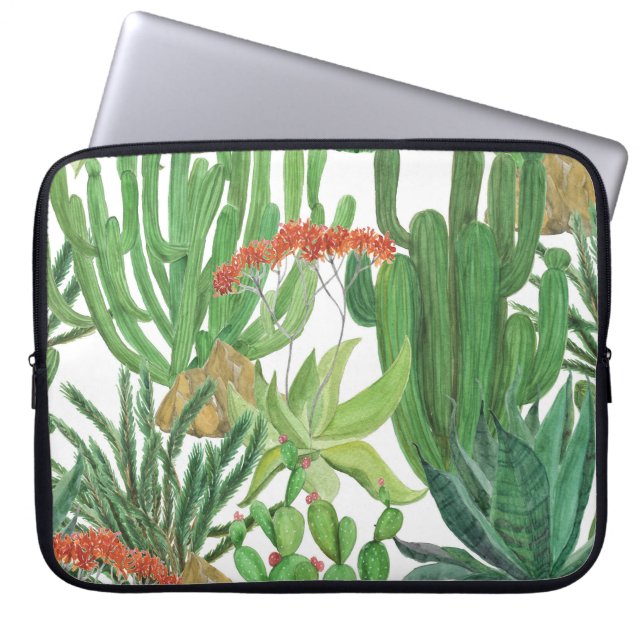 Watercolor Cactus: Seamless Pattern Painting Laptop Sleeve (Front)