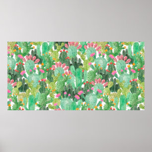 Watercolor cactus seamless pattern poster