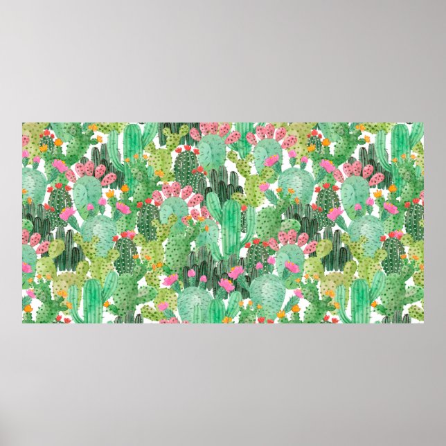 Watercolor cactus seamless pattern poster (Front)