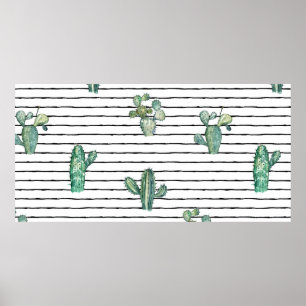 Watercolor cactus seamless pattern poster