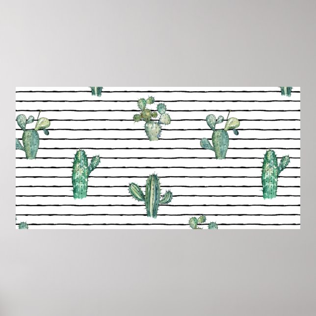 Watercolor cactus seamless pattern poster (Front)