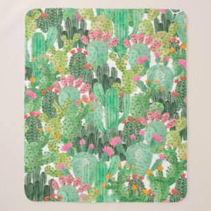 Watercolor cactus seamless pattern sherpa blanket