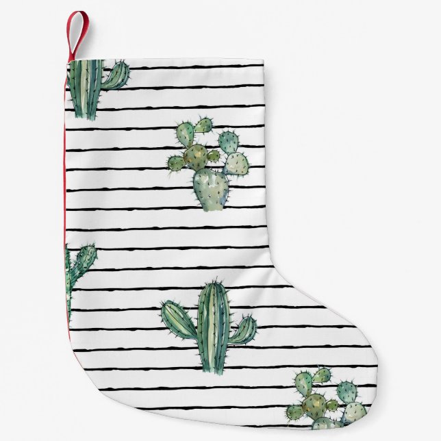 Watercolor cactus seamless pattern small christmas stocking (Front)