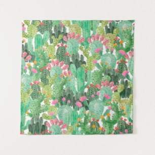 Watercolor cactus seamless pattern tapestry
