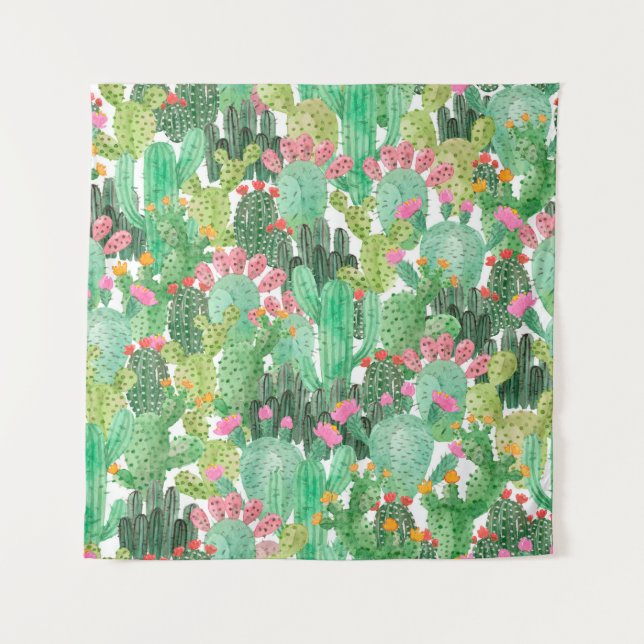 Watercolor cactus seamless pattern tapestry (Front)