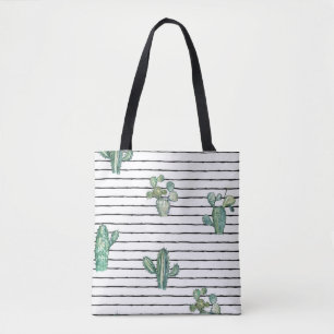 Watercolor cactus seamless pattern tote bag