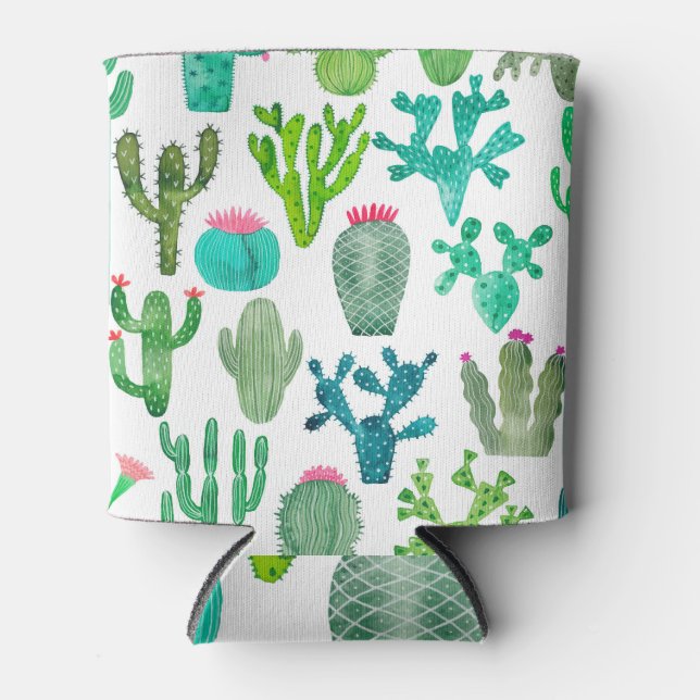 Watercolor Cactus Set: Artistic Collection Can Cooler (Front)
