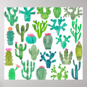 Watercolor Cactus Set: Artistic Collection Poster